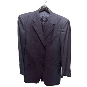 Vintage Armani Collezioni black pinstripe suit medium check measurements